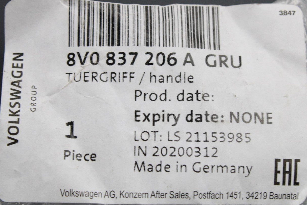 Audi A1 RS3 TTRS exterior door handle (front/rear right) 8V0837206A GRU
