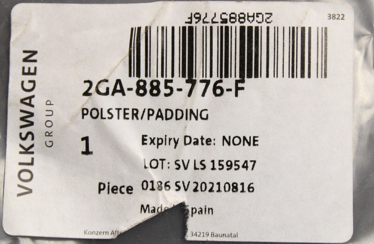 VW T-Roc 2018-on seat backrest padding (rear right) 2GA885776F