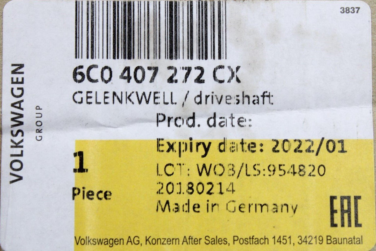 VW Polo 6C Audi A1 Skoda Fabia SEAT Ibiza driveshaft (right) 6C0407272CX