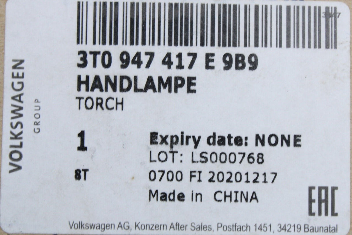 VW Tiguan Transporter Skoda Octavia Karoq magnetic torch 3T0947417E 9B9