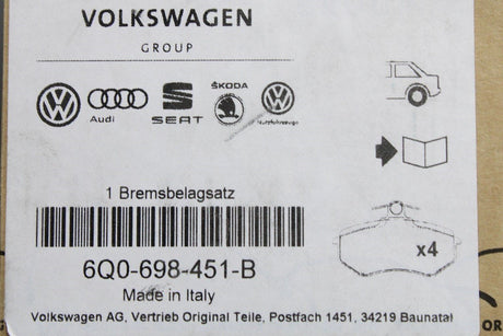 VW Polo 9N3 GTI Lupo GTI SEAT Ibiza Cupra brake pads (rear) 6Q0698451B