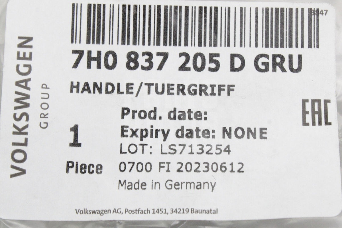 VW Transporter T5 T6 Caddy Touran door handle (primed) 7H0837205D GRU