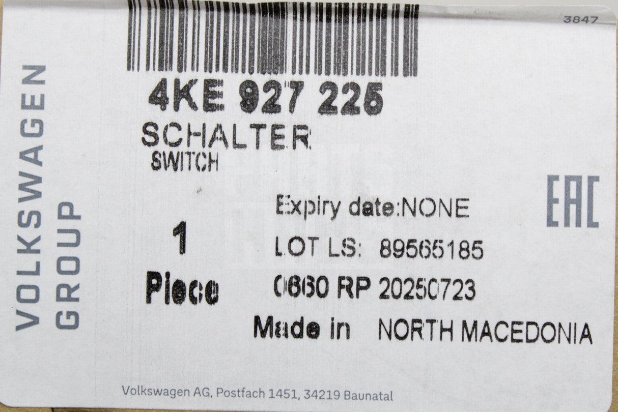 Audi A3 S3 2022-on electronic handbrake switch 4KE927225