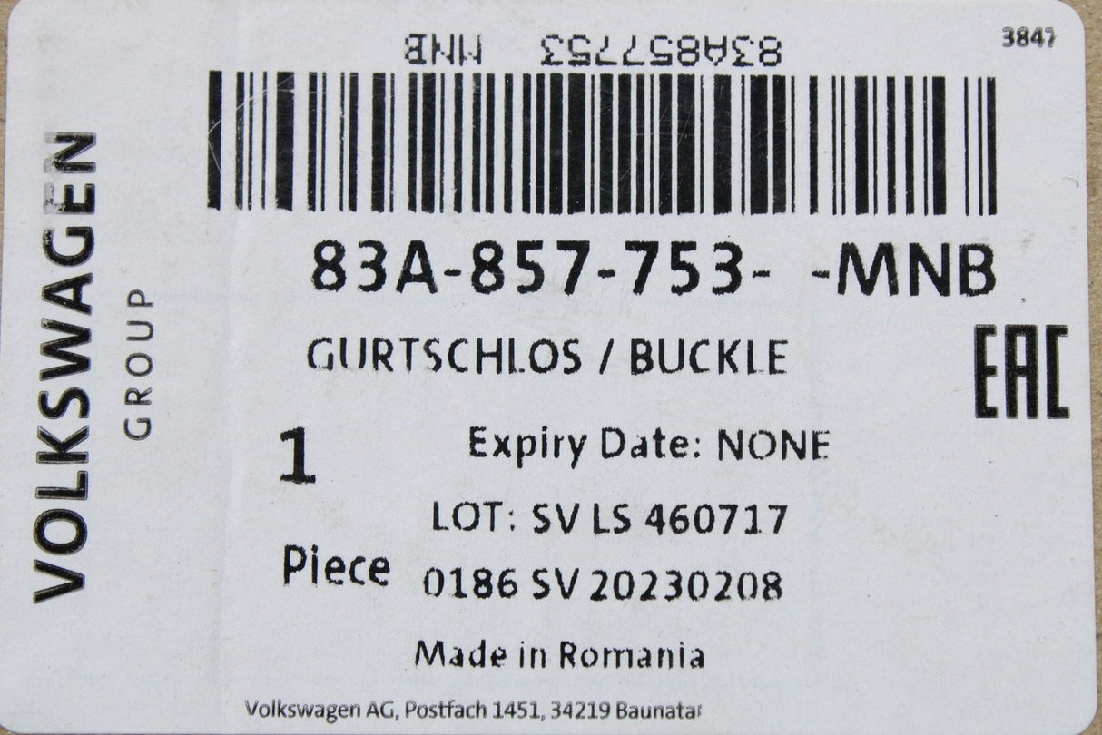 Audi Q3 RSQ3 2019-on rear seat belt latch (left) 83A857753 MNB