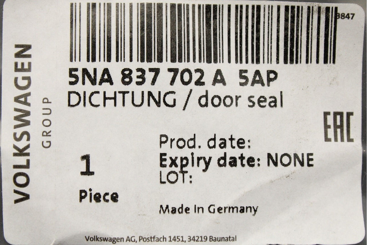 VW Tiguan SEAT Tarraco front outer door seal (right) 5NA837702A 5AP