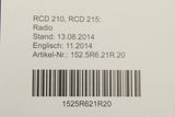 VW radio manual RCD210 RCD215 (2014 edition) 1525R621R20