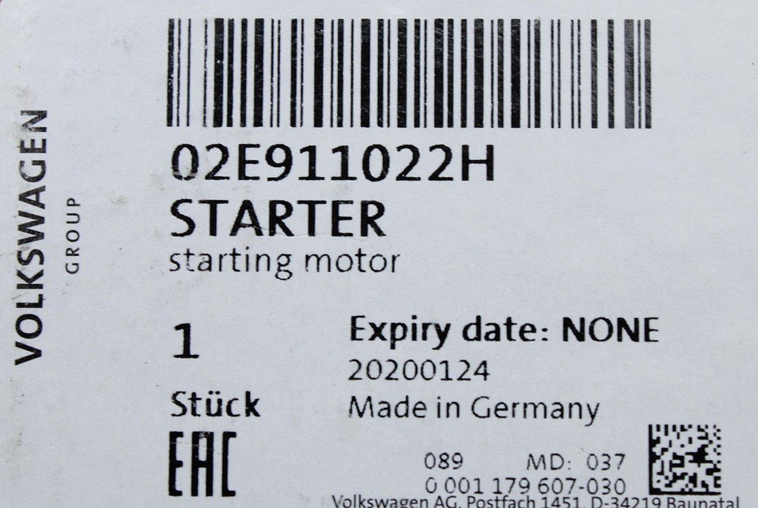 VW GTI Audi RS3 Skoda SEAT starter motor (1.8 2.0 2.5 TFSI) 02E911022H