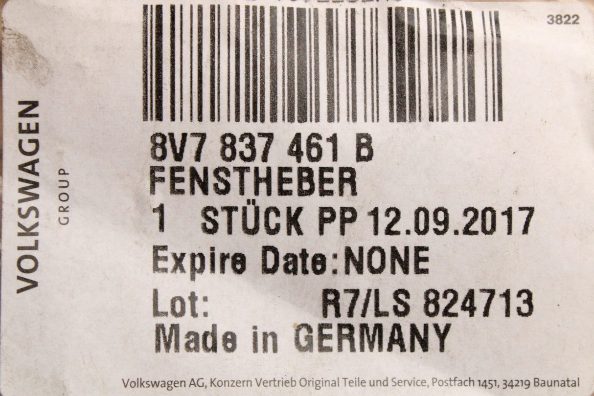 Audi A3 S3 Cabriolet 8V 2015-21 window regulator (left) 8V7837461B