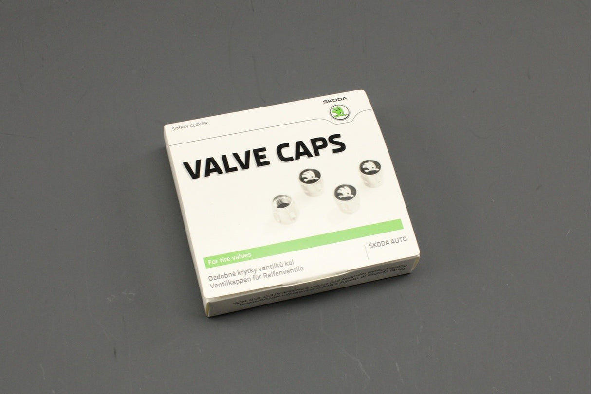 Skoda logo tyre valve cap set (for rubber/brass valves) 000071215C