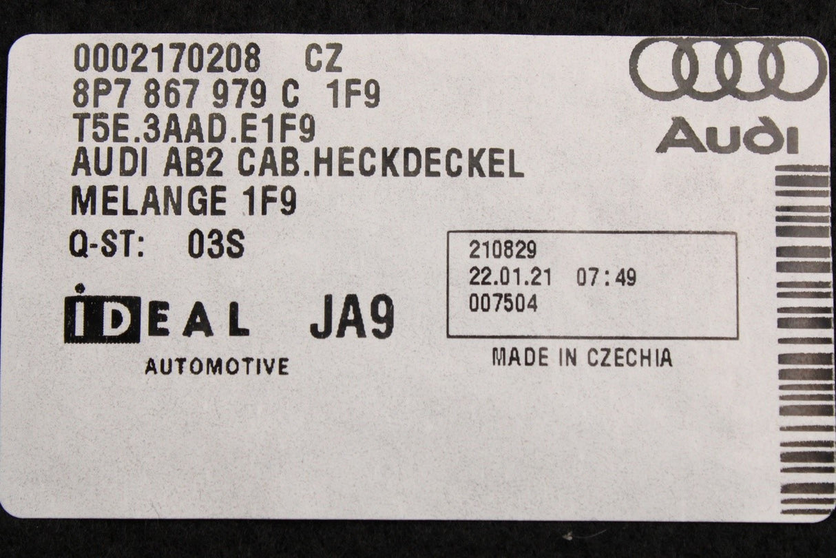 Audi A3 Cabriolet 2008-2013 tailgate boot lid trim panel 8P7867979C 1F9