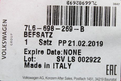VW Touareg 7L 7P 06-18 Brembo brake pad fixing set (x1) 7L6698269B