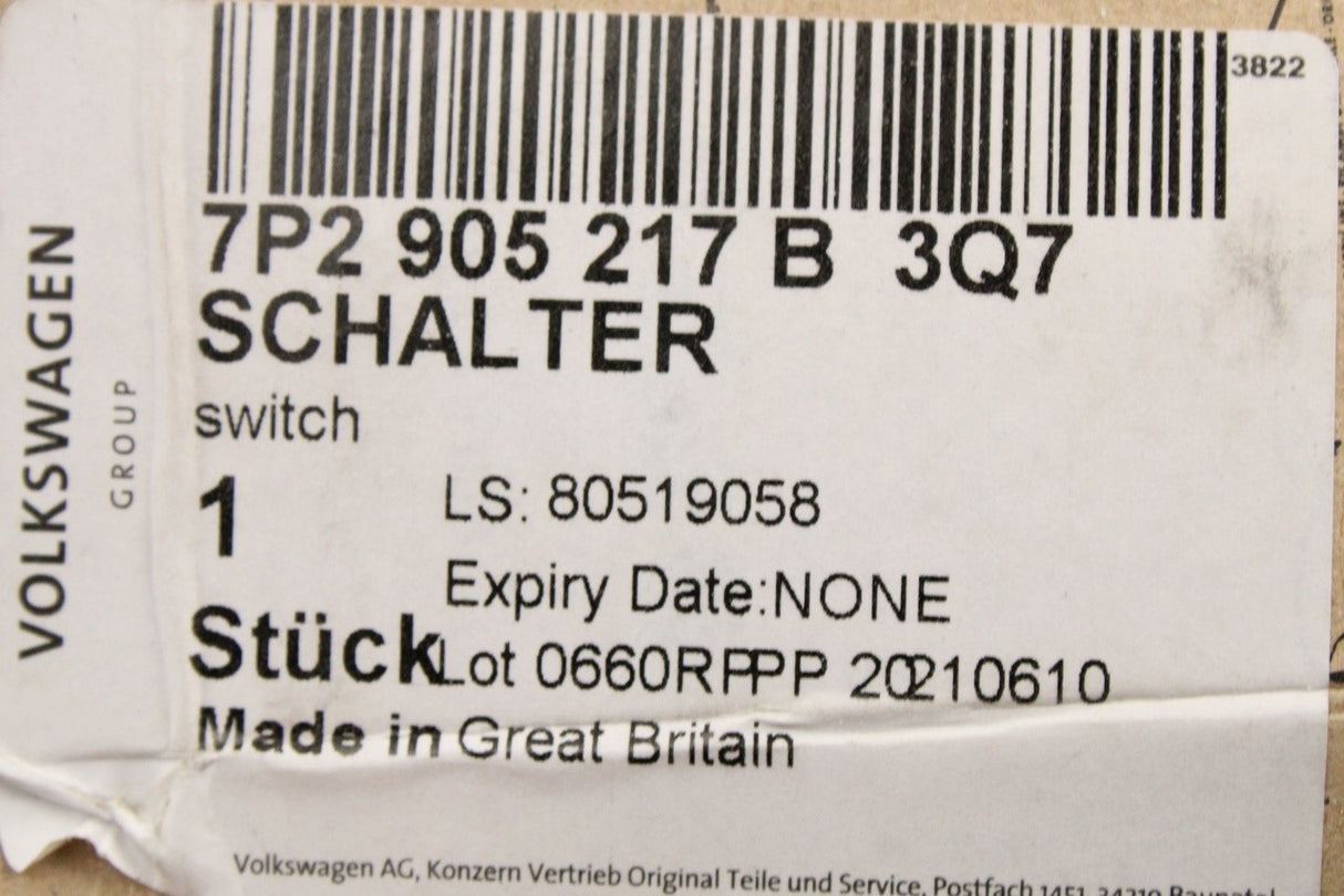 VW Touareg 2015-2018 engine start stop switch 7P2905217B 3Q7
