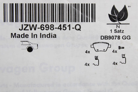 VW Golf MK6 Caddy Leon Octavia rear brake pads 272mm discs JZW698451Q