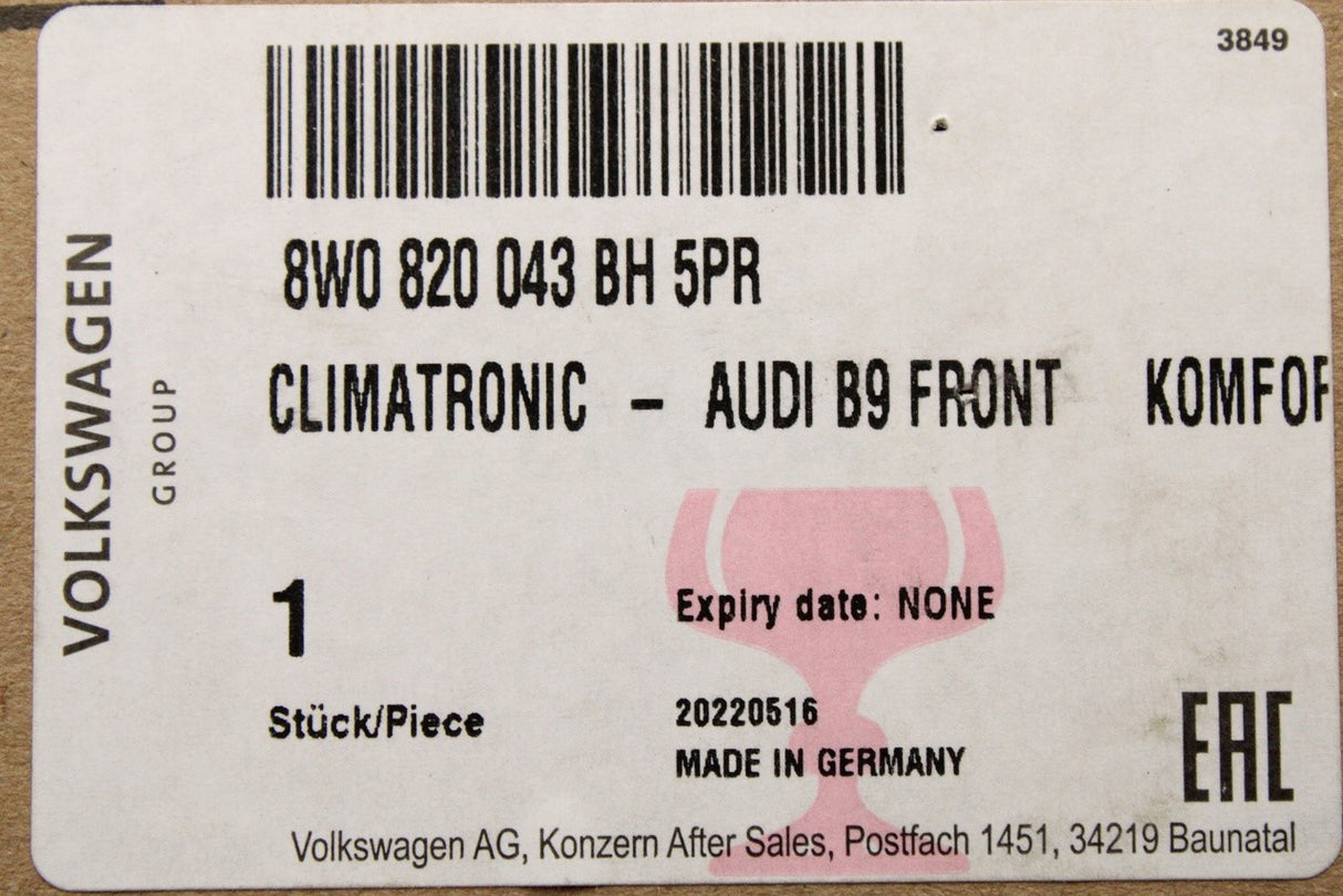 Audi A4 RS4 A5 RS5 climatronic display & control panel 8W0820043BH 5PR