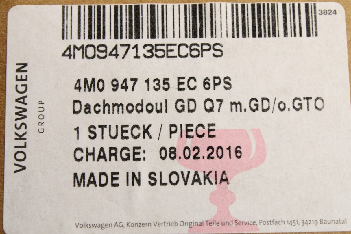 Audi Q7 4M 2016-on interior light unit with SOS button 4M0947135EC 6PS