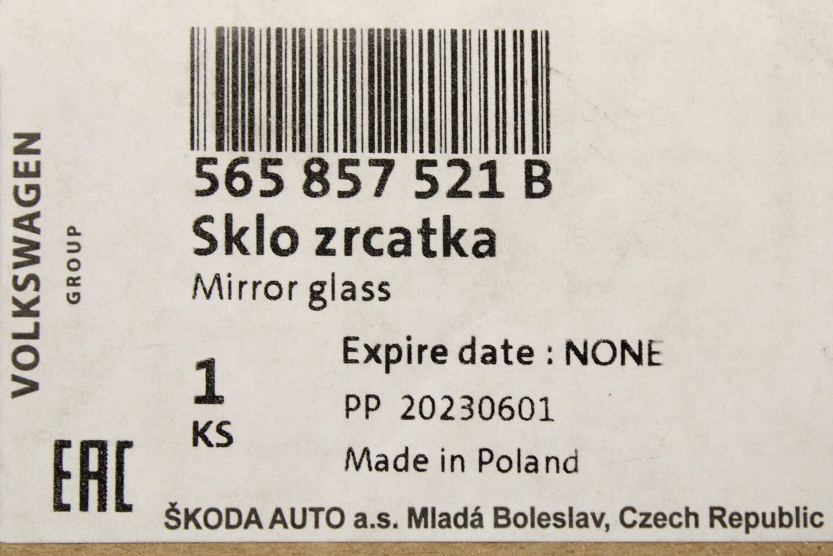 Skoda Kodiaq Karoq auto-dimming wing mirror glass (left) 565857521B