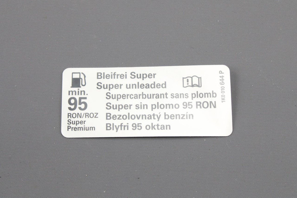 VW Audi Skoda SEAT unleaded petrol fuel flap sticker 1K0010644P