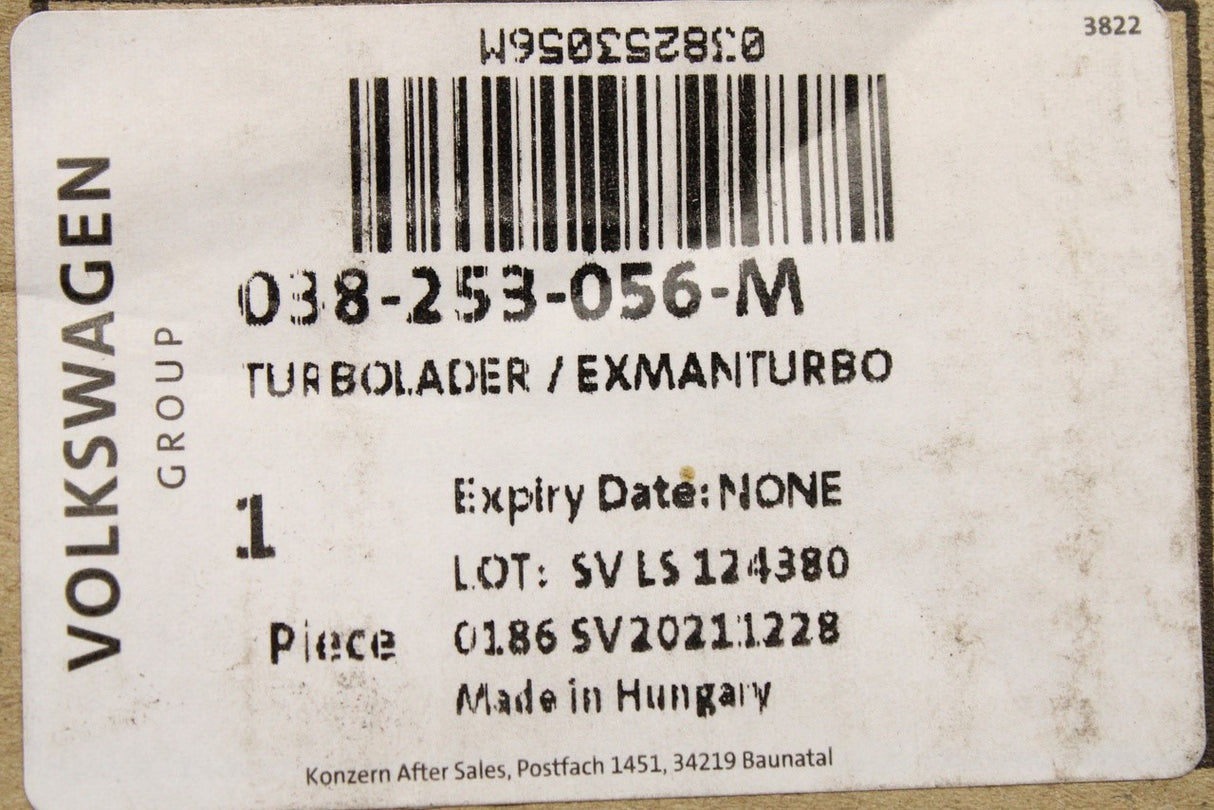 VW Transporter California T5 03-10 1.9 TDI turbocharger 038253056M