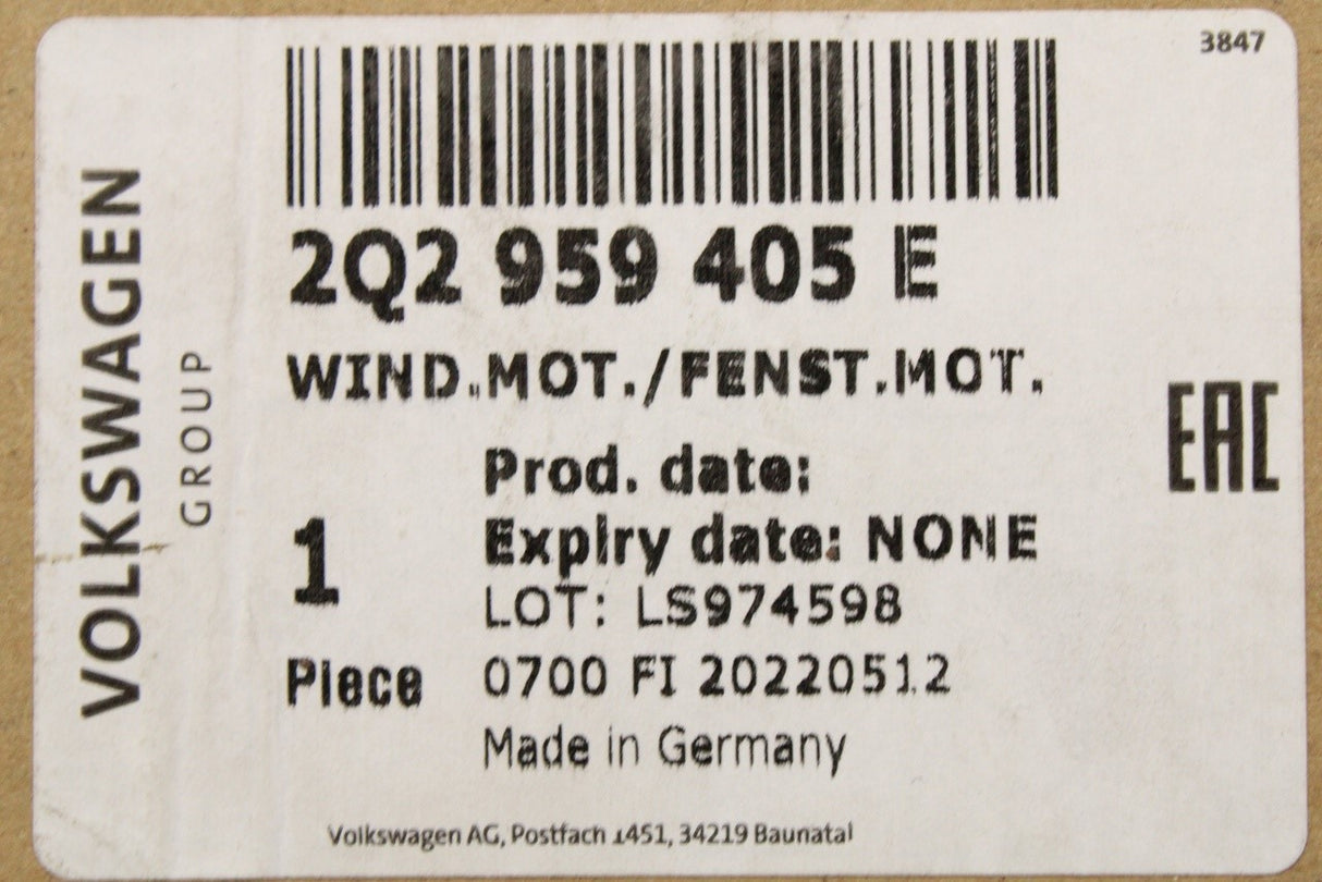 VW T-Cross 19-on Taigo window regulator motor (front right) 2Q2959405E