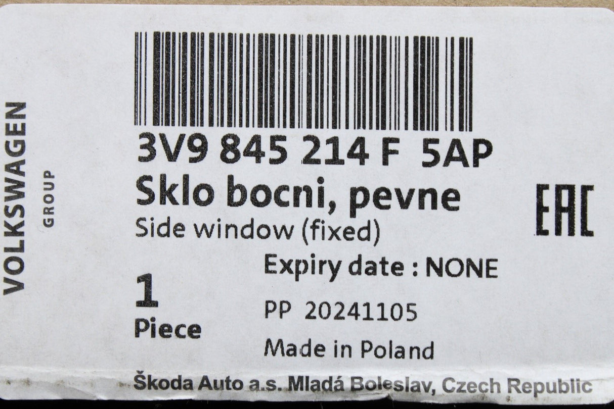 Skoda Superb Estate 15-24 rear door side window (right) 3V9845214F 5AP