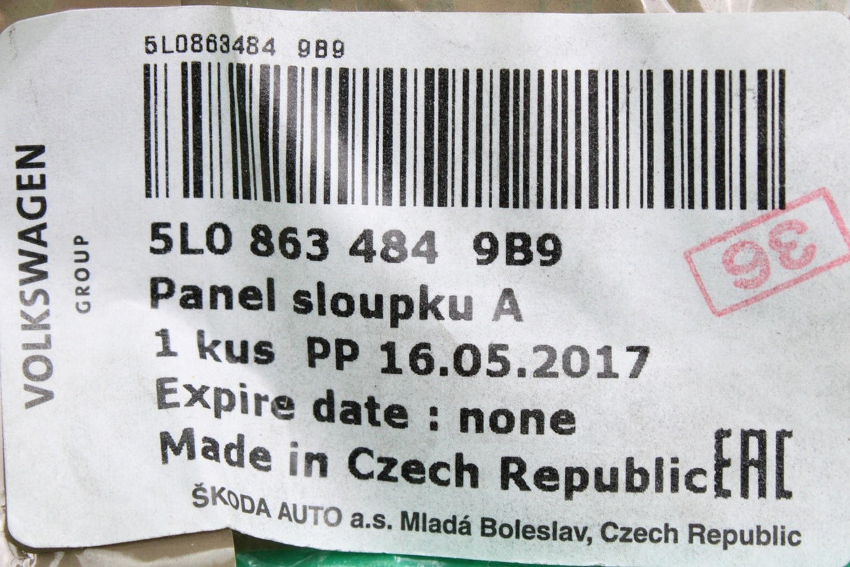 Skoda Yeti 2010-2018 lower a-pillar trim (right) 5L0863484 9B9