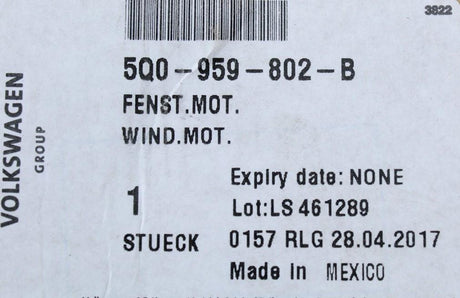VW Golf MK7 Audi A3 TT Skoda SEAT front window motor (right) 5Q0959802B