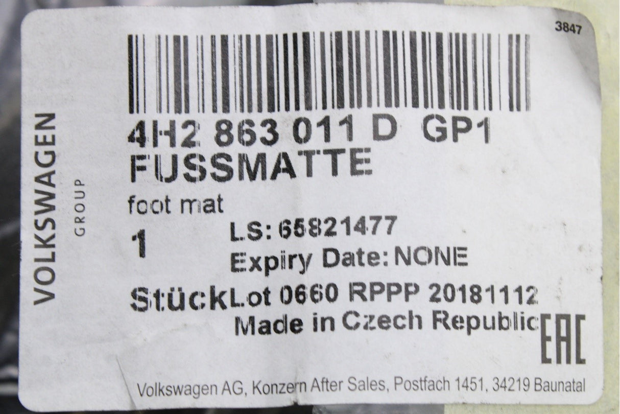 Audi A8 S8 2014-2017 RHD floor mat set 4H2863011D GP1