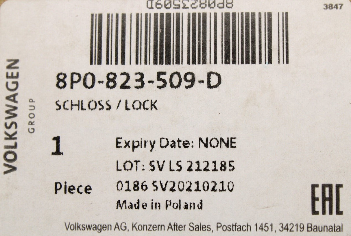 Audi A3 S3 2004-2008 bonnet lock latch 8P0823509D