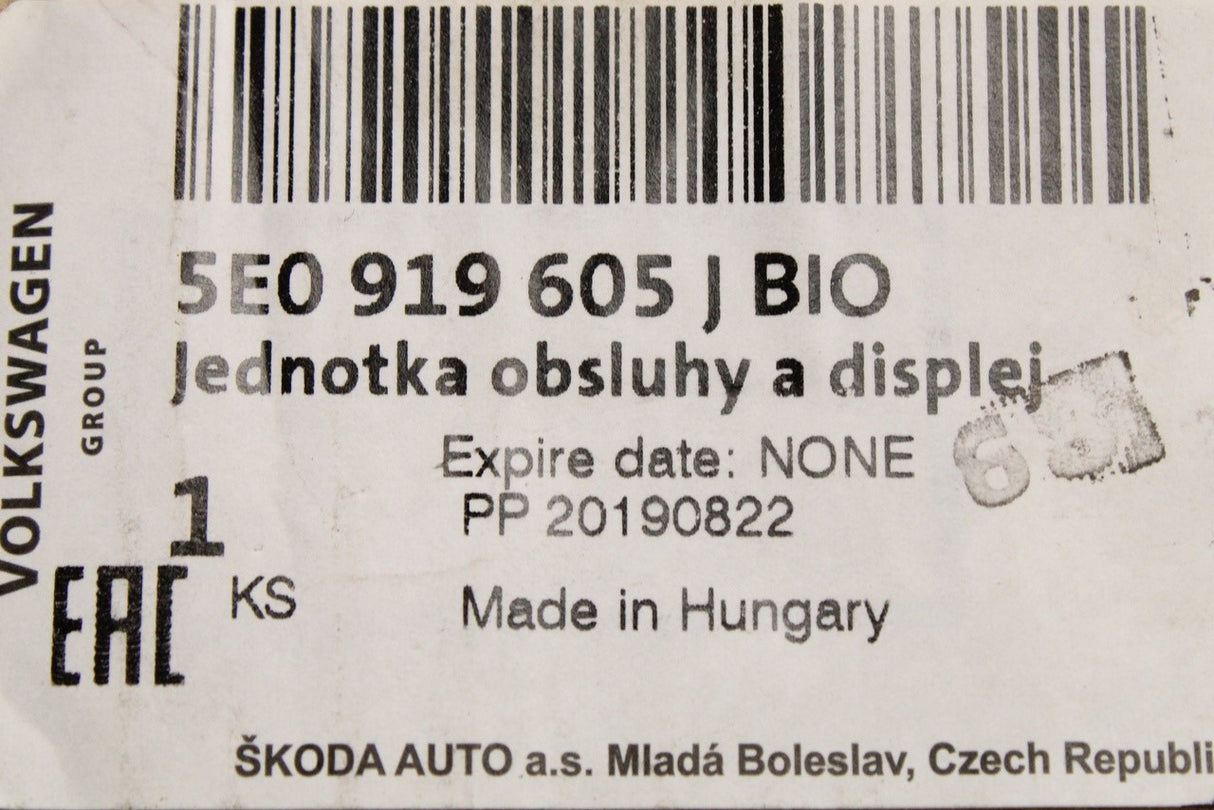 Skoda Octavia 5E 13-17 touchscreen display & control unit 5E0919605J BIO