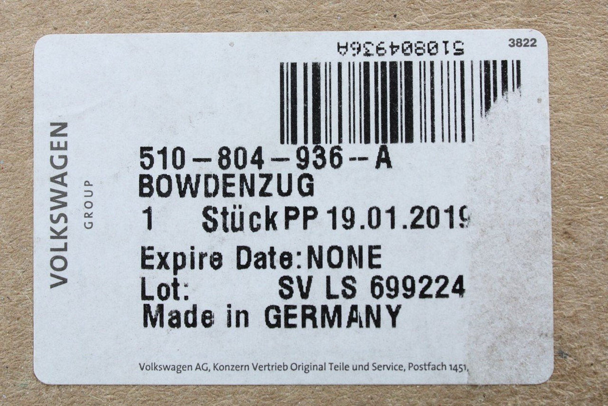 VW Golf SV 2014-21 swivel tow bar bowden release cable 510804936A