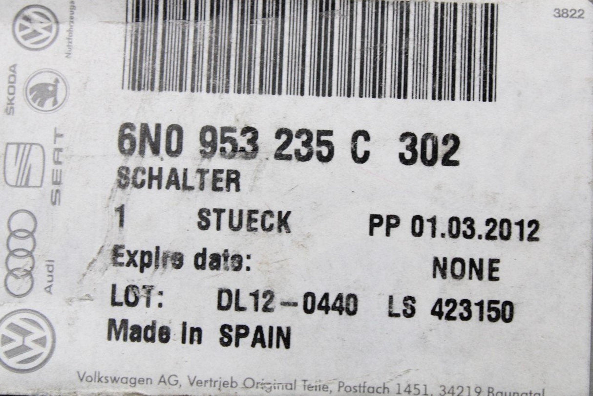 VW Lupo Polo 6N Transporter 1996-06 hazard switch 6N0953235C 302