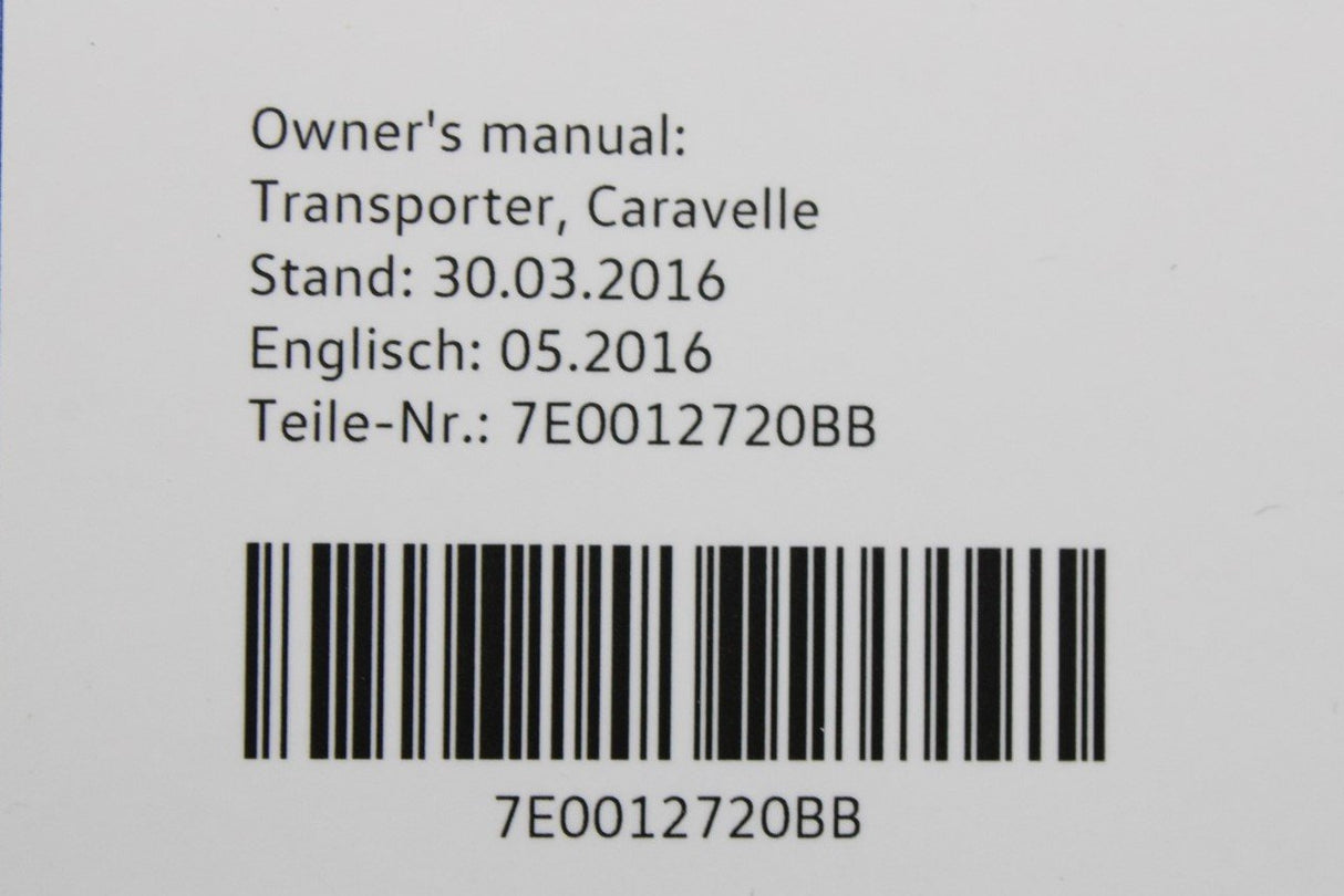 VW Transporter Caravelle T6 Owners manual (Edition 05.2016) A7EBB0020
