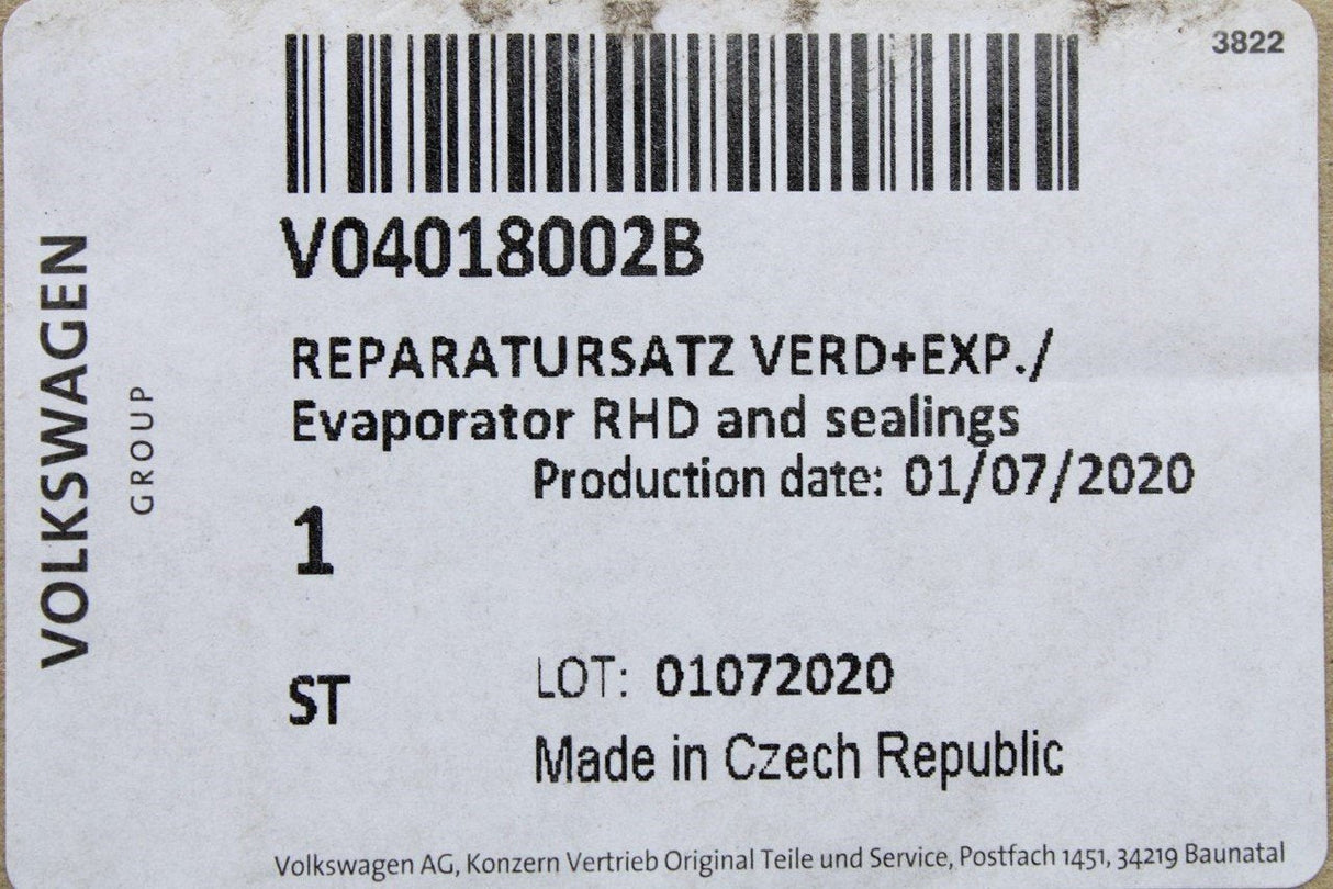 VW Audi Skoda SEAT air con evaporator with valve set (RHD) V04018002B