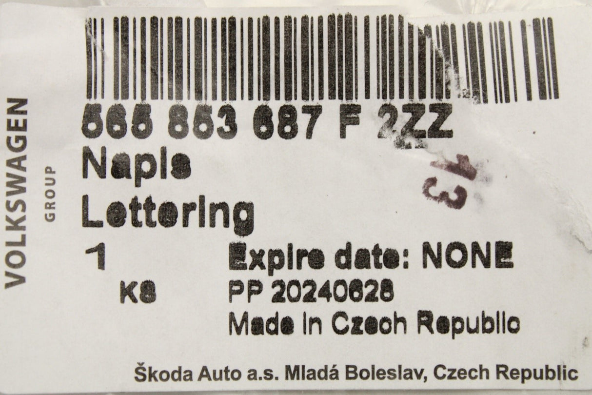 Skoda Karoq Kodiaq rear lettering badge emblem (chrome) 565853687F 2ZZ
