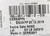 VW Up e-Up 2012-On Wheel centre hub cap Silver/White (x1) 1S0601149D CIX