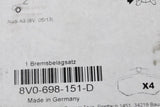 VW Golf MK7 Passat Audi A3 TT front brake pads set 8V0698151D