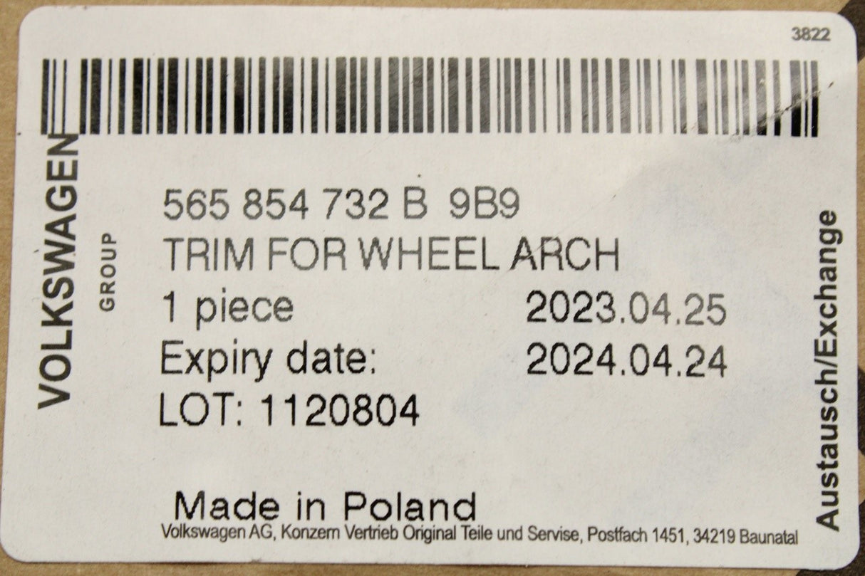 Skoda Kodiaq 17-23 front wheel arch surround trim (right) 565854732B 9B9