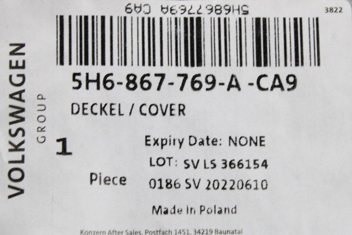 VW Golf MK8 2020-on luggage compartment parcel shelf 5H6867769A CA9