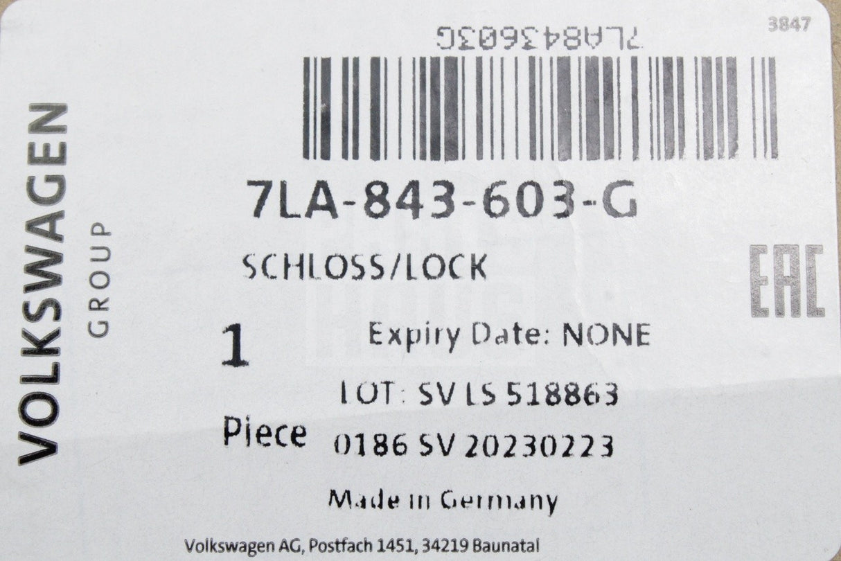 VW Transporter Caddy 2020-on power sliding door latch (left) 7LA843603G