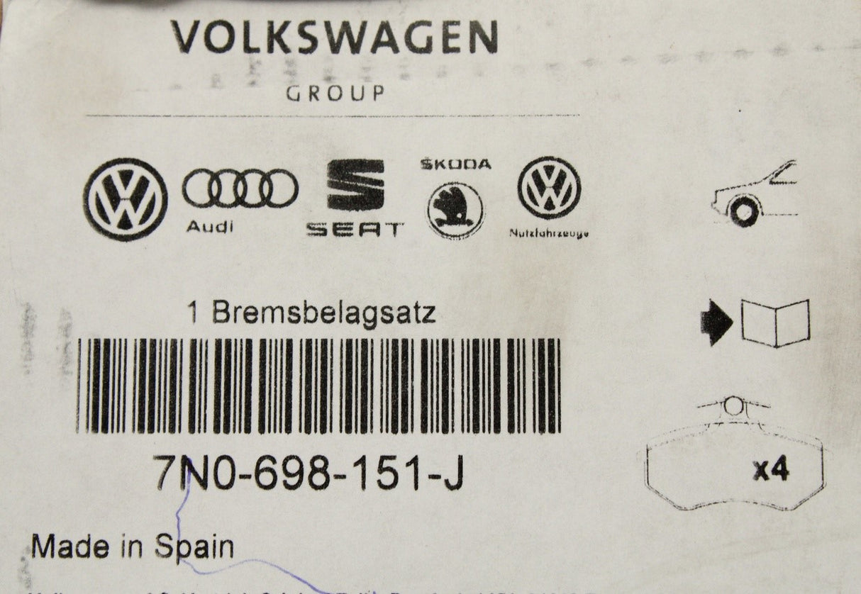 VW Sharan SEAT Alhambra 2016-on brake pads (front) 7N0698151J