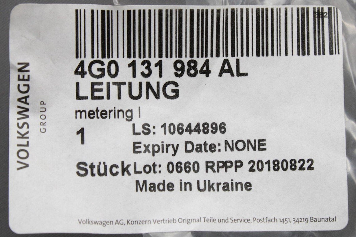 Audi A6 2015-18 fuel metering line for adblue injector 4G0131984AL