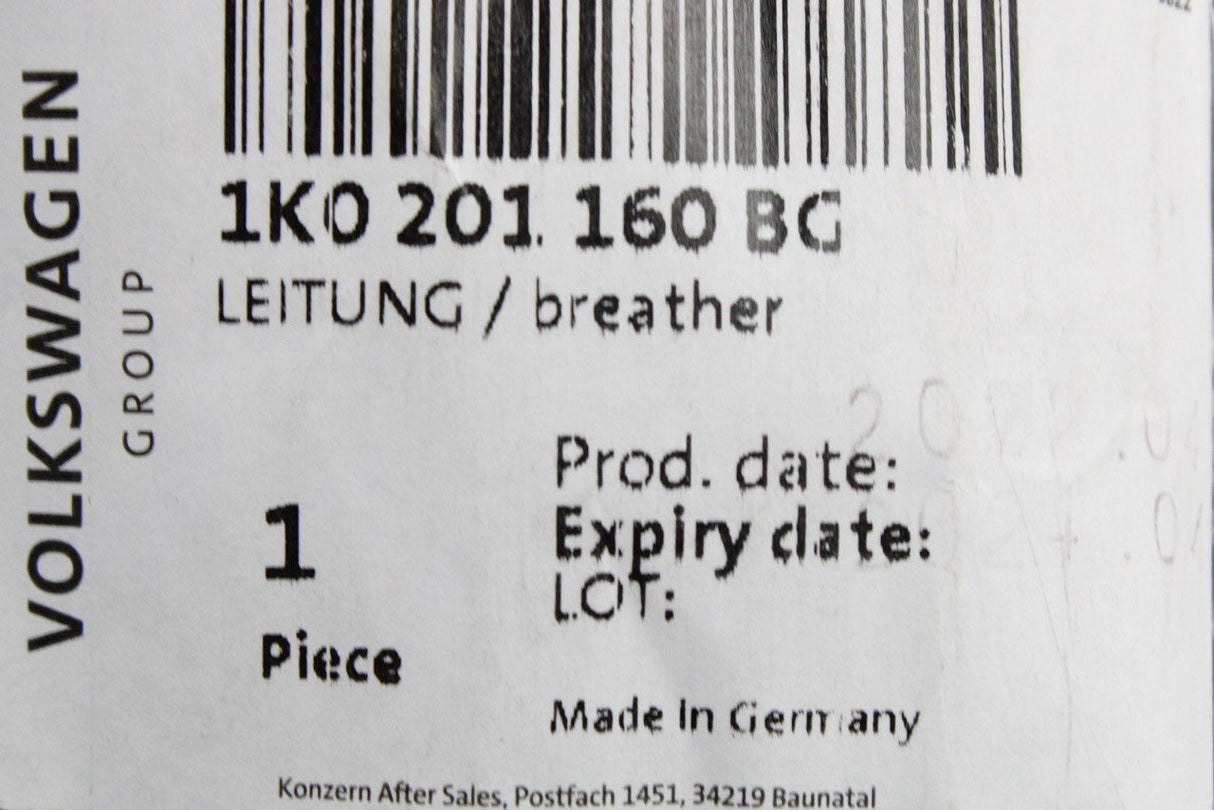 VW Golf Audi A3 Skoda SEAT charcoal container breather line 1K0201160BG