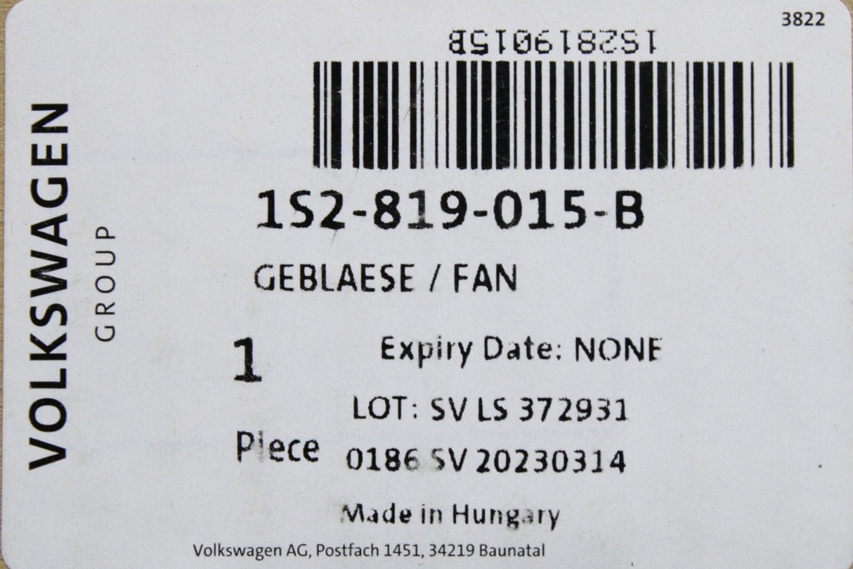 VW Up! SEAT Mii Skoda Citigo RHD heater blower motor fan 1S2819015B