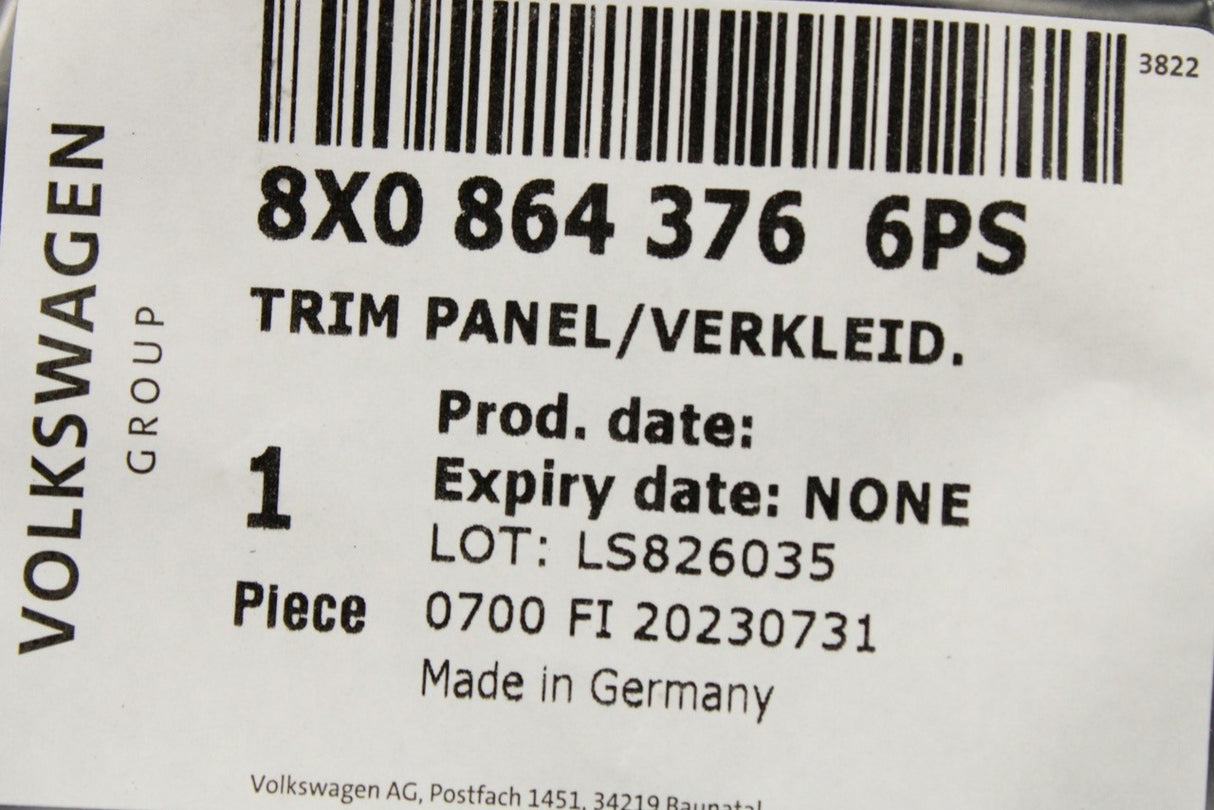 Audi 2011-2018 centre armrest trim (black) 8X0864376 6PS