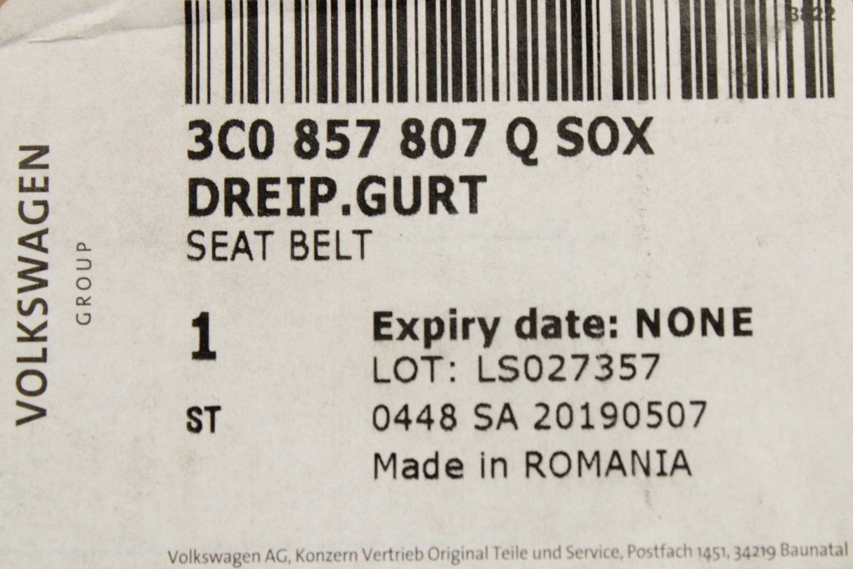 VW Passat B7 2011-15 centre rear seat belt in beige 3C0857807Q SOX