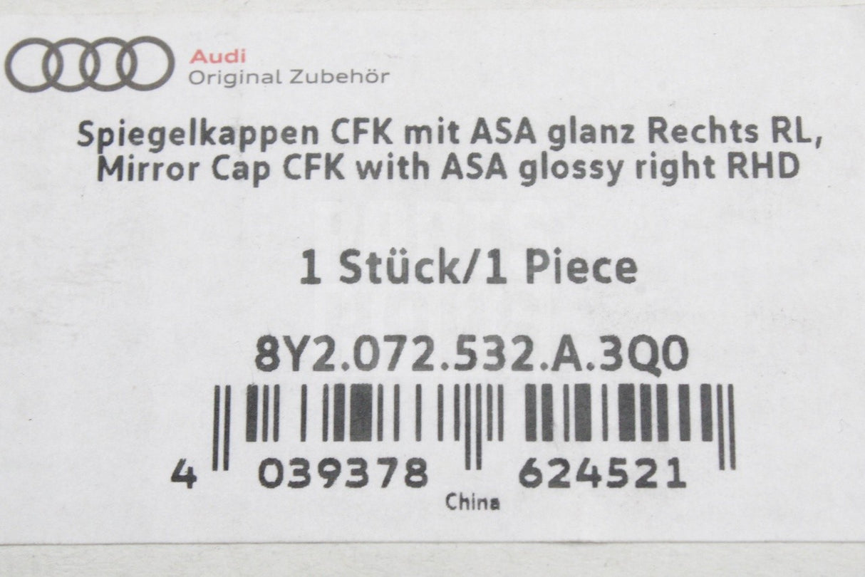 Audi A3 S3 RS3 21-on RHD carbon fibre wing mirror covers set 8Y2072531A 3Q0 / 8Y20725325A 3Q0