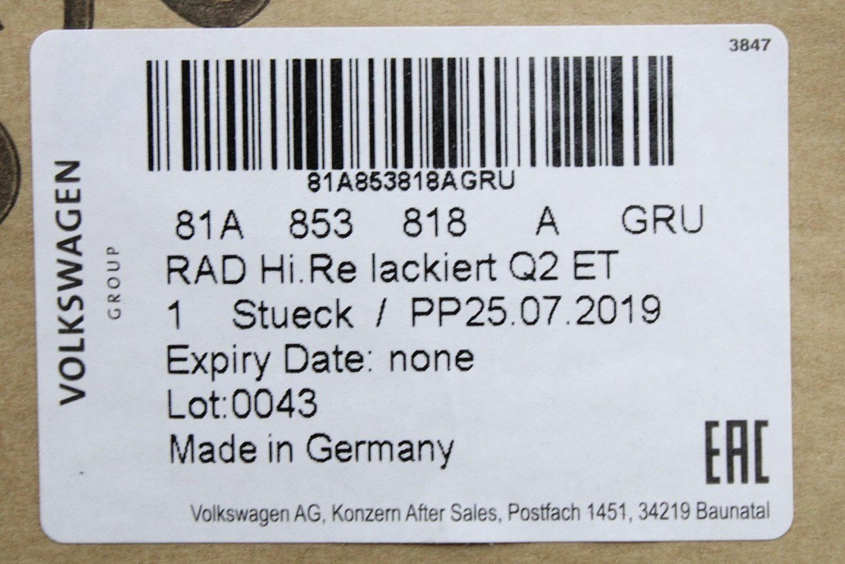 Audi Q2 SQ2 2017-on arch trim cover (rear right) 81A853818A GRU