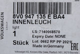 Audi A3 S3 RS3 2017-2021 front interior roof light grey 8V0947135E BA4
