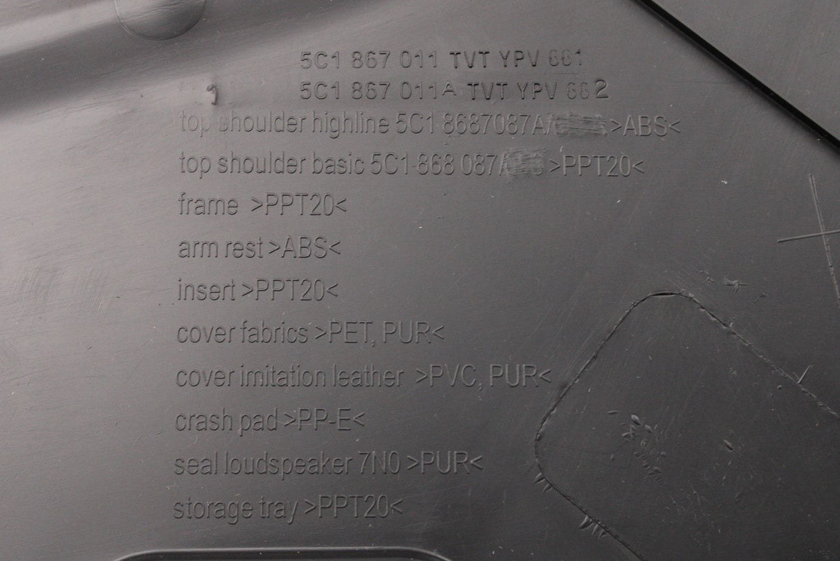 VW Beetle 2012-2019 RHD door card panel (left) 5C2867011BH IHR