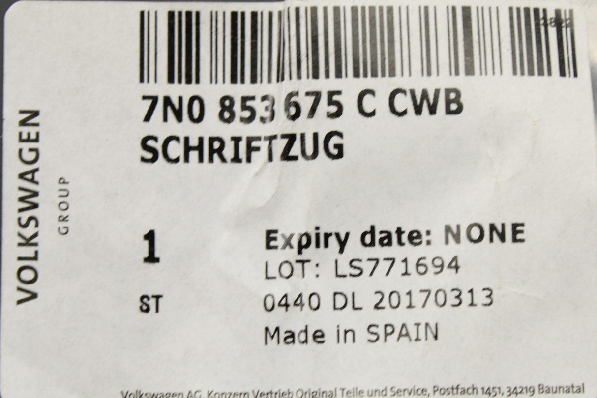 VW Sharan CC Golf Cabriolet Up! rear Bluemotion badge 7N0853675C CWB